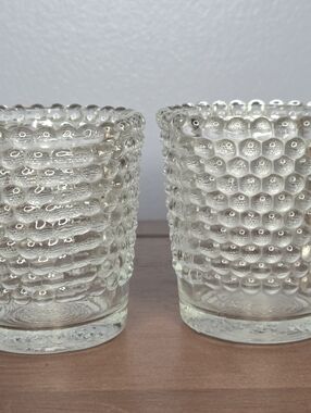 Vintage Pair Of Hobnail Clear Pressed Glass Votive Tealight Candle Holders 2.5"
